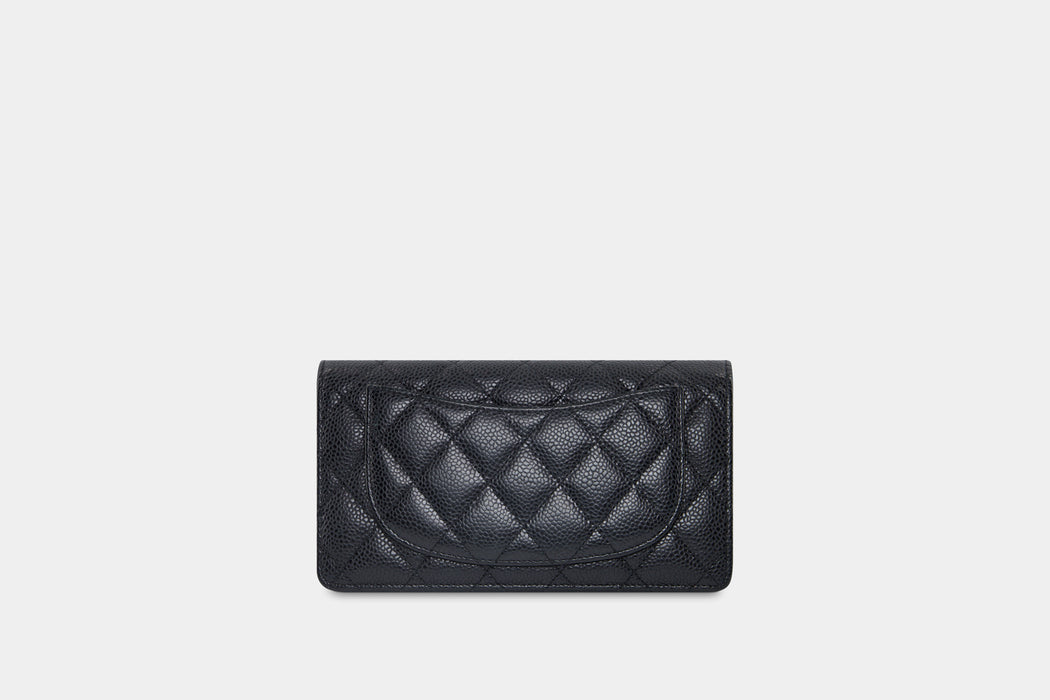 Chanel CC Caviar Leather Bifold Wallet in Silver Hardware