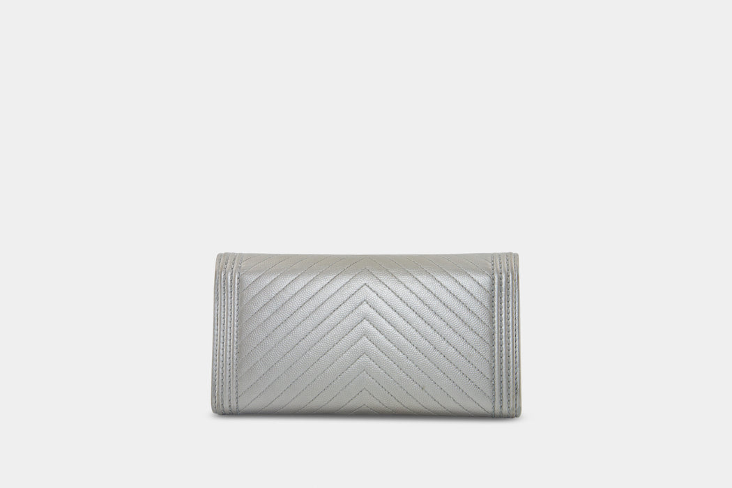 Chanel Chevron long flap Ruthenium wallet- Silver