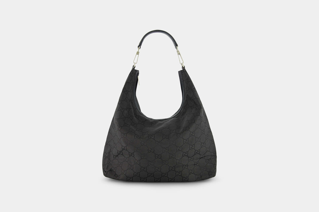 Gucci GG Supreme Canvas Large Leather Hobo Bag - Black