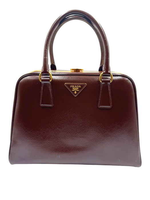 Prada Saffiano Vernice Pyramid Frame Bag- Burgundy
