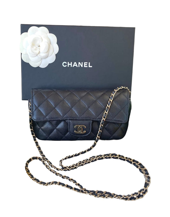 Chanel Sunglasses Black Caviar Leather Crossbody Bag