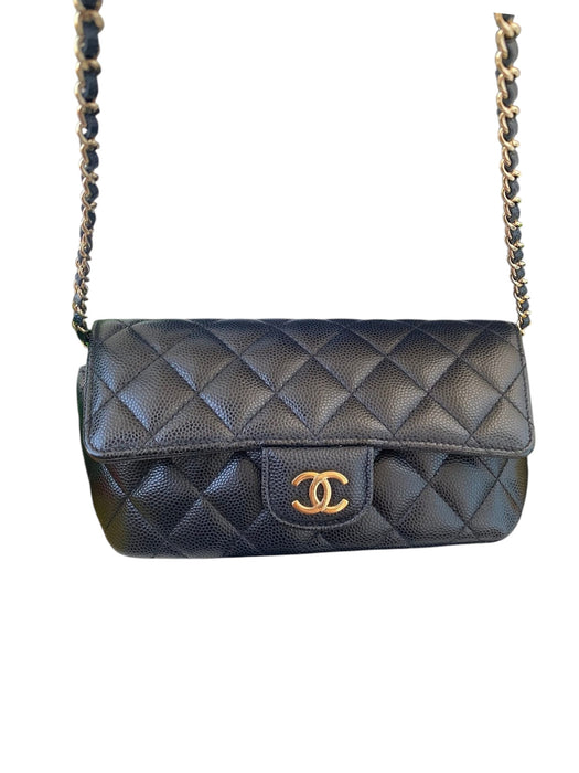 Chanel Sunglasses Black Caviar Leather Crossbody Bag