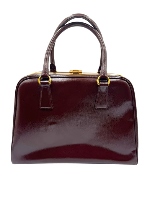 Prada Saffiano Vernice Pyramid Frame Bag- Burgundy