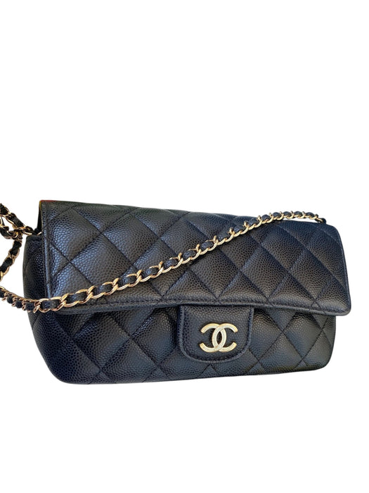 Chanel Sunglasses Black Caviar Leather Crossbody Bag