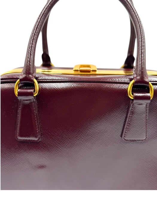 Prada Saffiano Vernice Pyramid Frame Bag- Burgundy