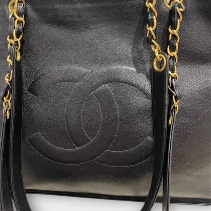 Chanel CC timeless vintage caviar tote black bag