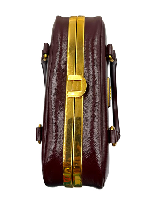 Prada Saffiano Vernice Pyramid Frame Bag- Burgundy