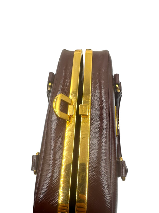 Prada Saffiano Vernice Pyramid Frame Bag- Burgundy