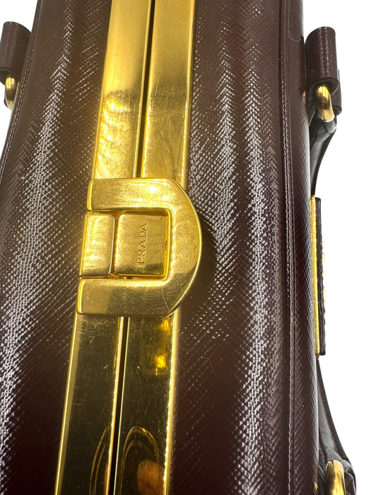 Prada Saffiano Vernice Pyramid Frame Bag- Burgundy