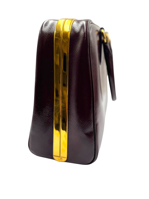 Prada Saffiano Vernice Pyramid Frame Bag- Burgundy