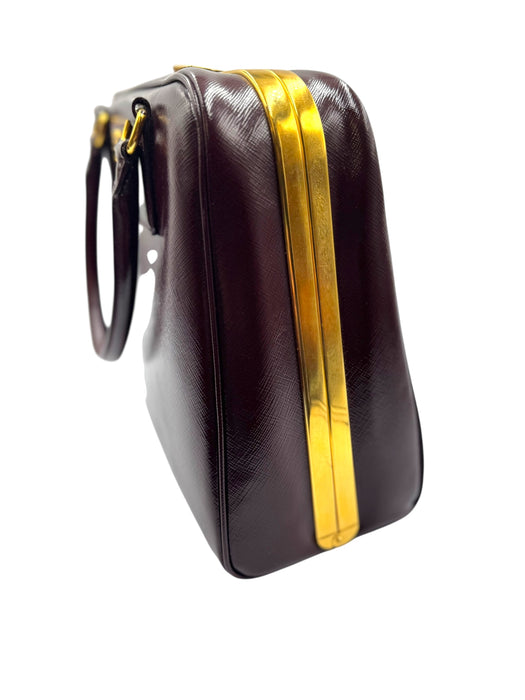 Prada Saffiano Vernice Pyramid Frame Bag- Burgundy