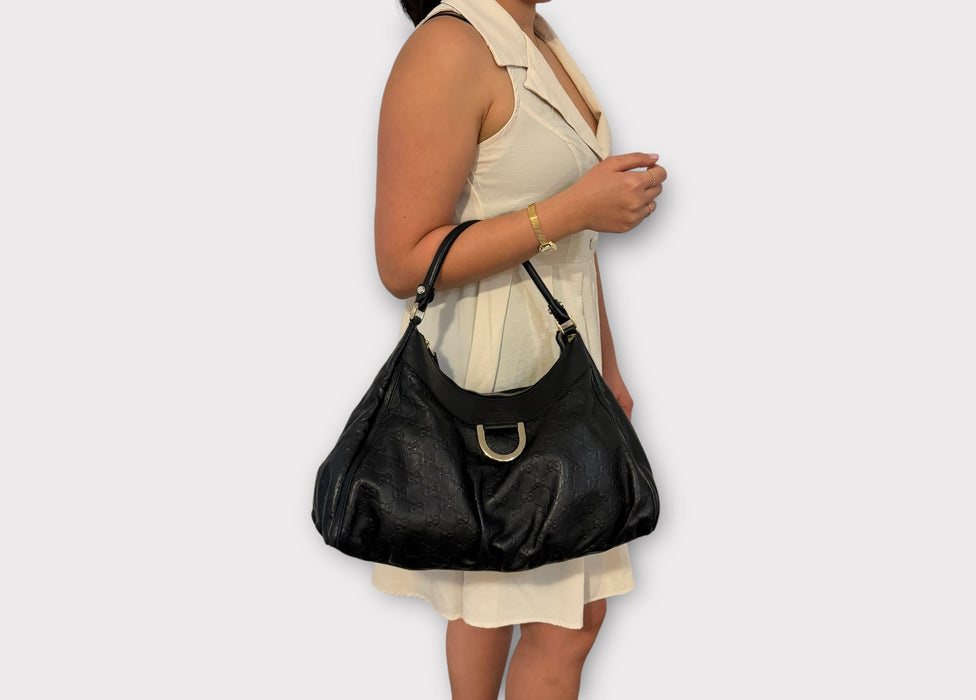 Gucci Abbey Guccissima Leather Hobo Bag - Black
