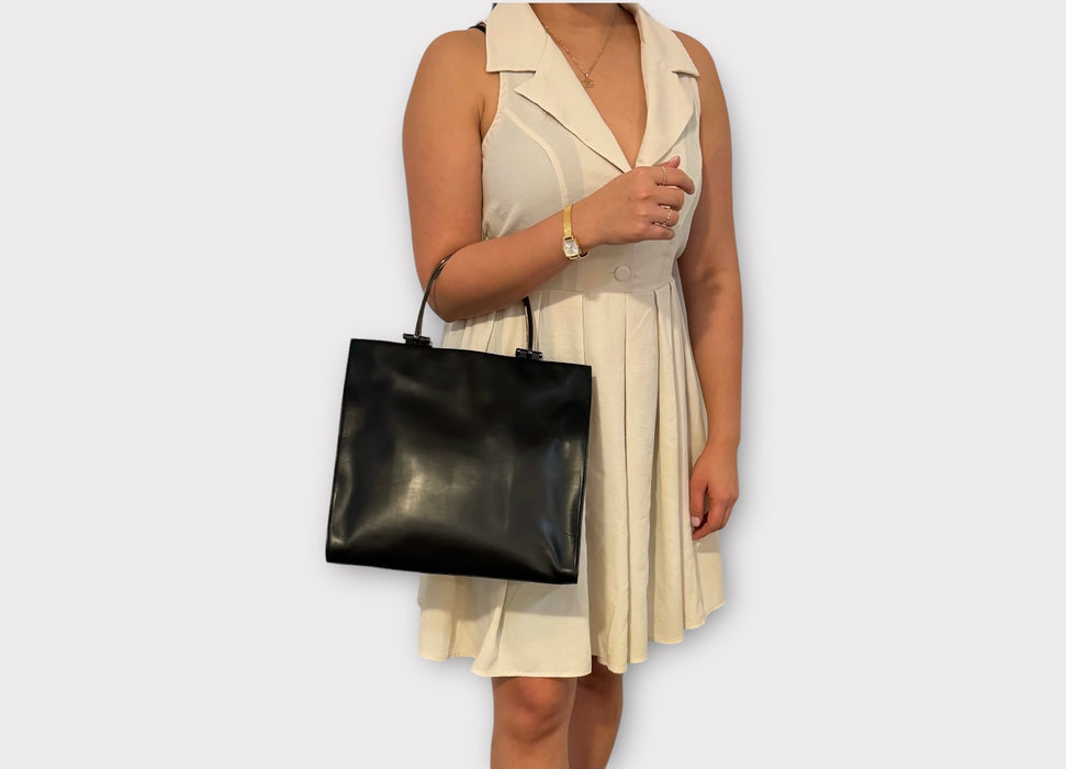 Gucci Double Brass Handle Leather Tote - Black