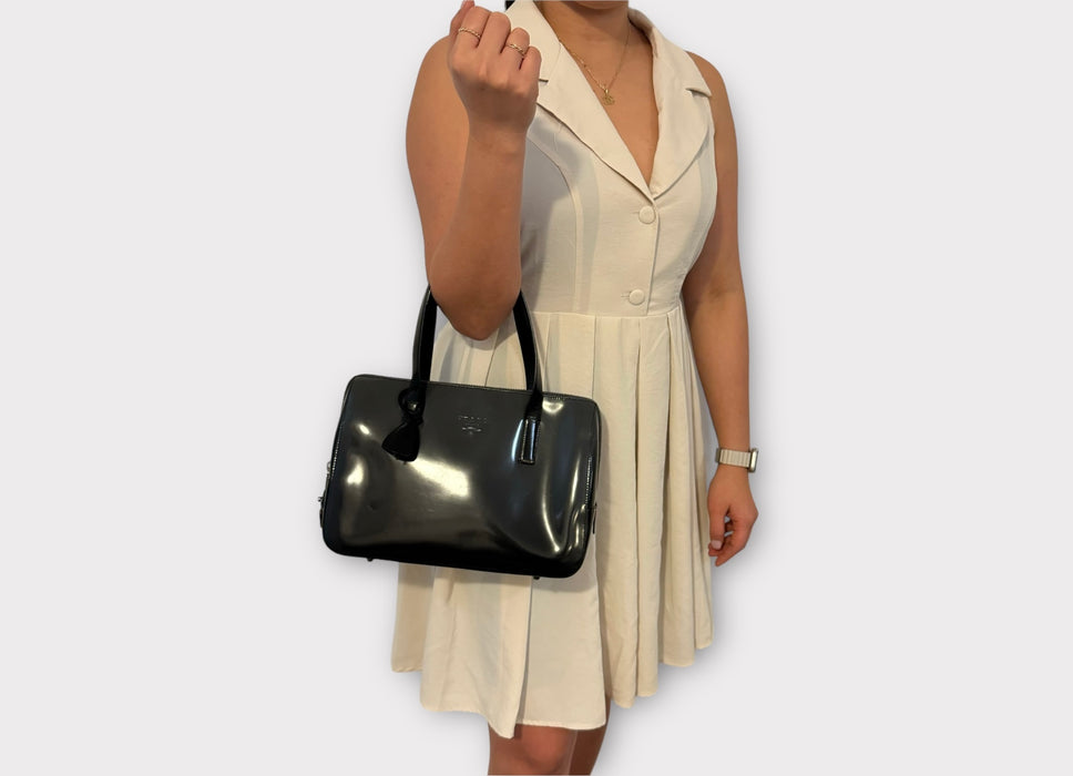 Prada Milano Patent Leather Bowling Bag - Black
