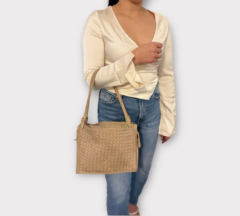 Bottega Veneta Intrecciato Woven Leather Shoulder Bag - Beige
