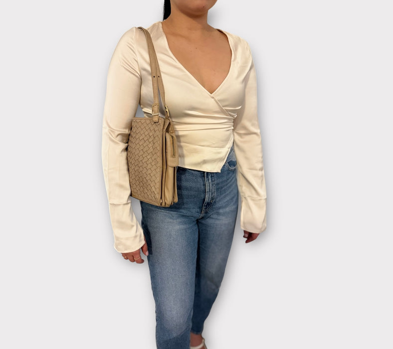 Bottega Veneta Intrecciato Woven Leather Shoulder Bag - Beige