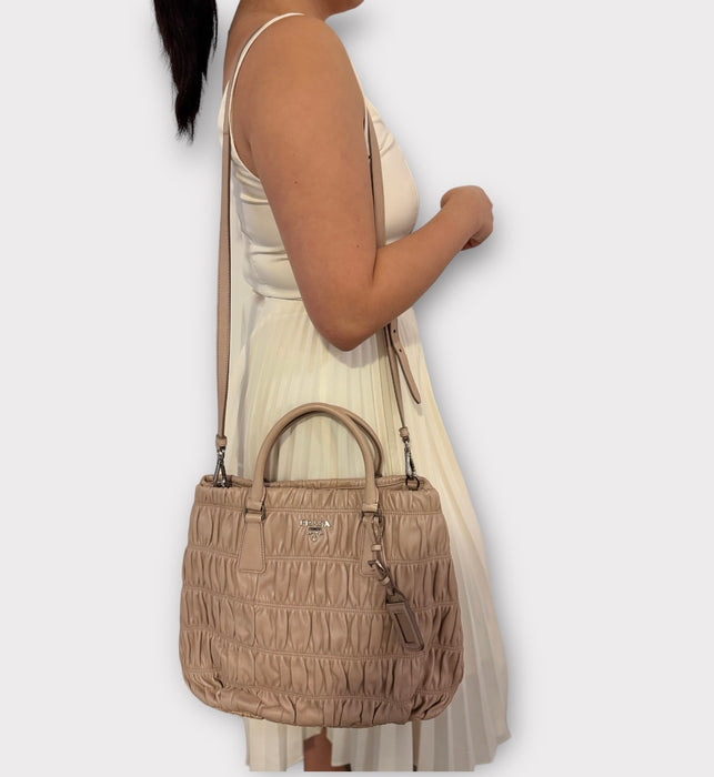 Prada Nappa Gaufre Leather Two-Way Tote - Nude / Pale Pink