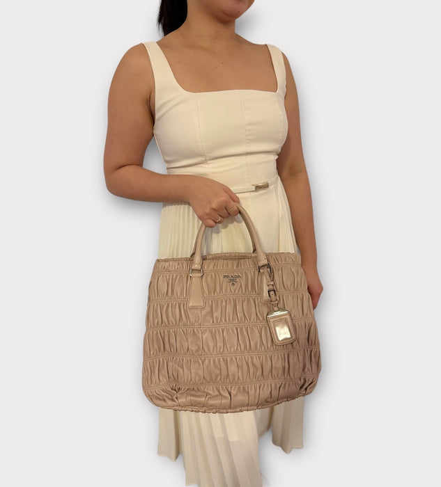 Prada Nappa Gaufre Leather Two-Way Tote - Nude / Pale Pink