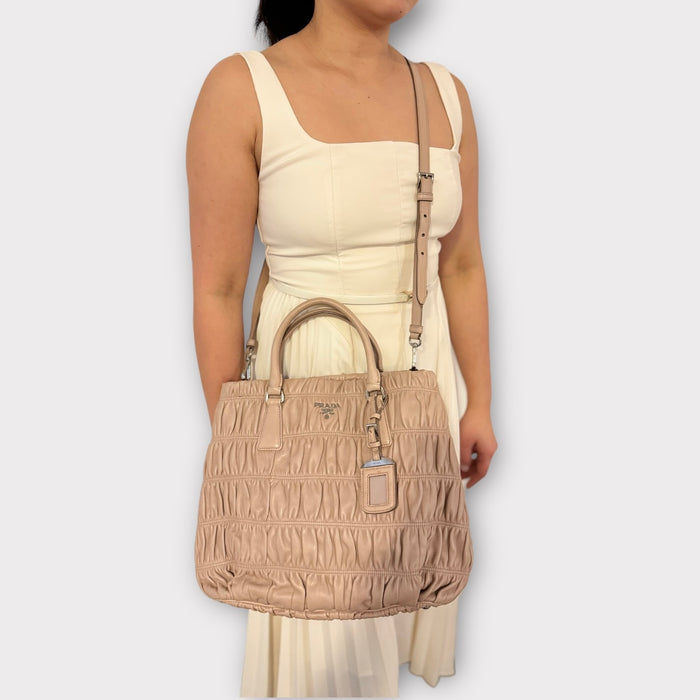 Prada Nappa Gaufre Leather Two-Way Tote - Nude / Pale Pink