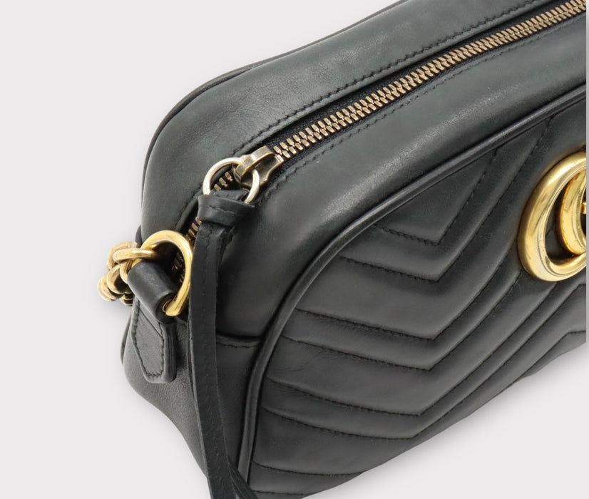 Gucci GG Marmont Two-Way Leather Camera Bag - Black