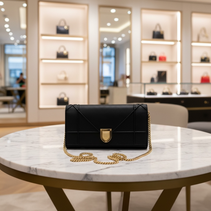 Dior Diorama Wallet on Chain Black Leather Gold Hardware