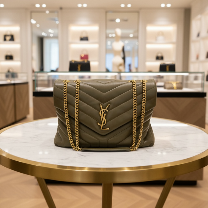 Saint Laurent Medium Loulou Bag – Green Chevron Leather