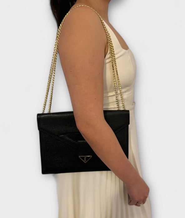 Saint Laurent Leather Chain Envelope Shoulder Bag - Black