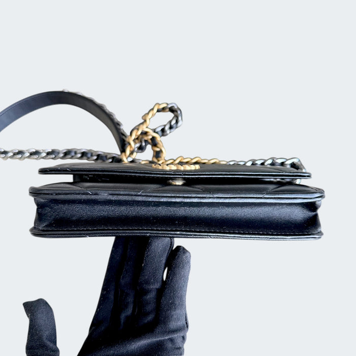 Chanel C19 Wallet on Chain quilted lambskin microchip- Black