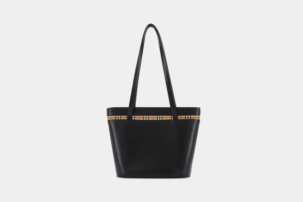 Burberry Classic Check Leather Tote - Black