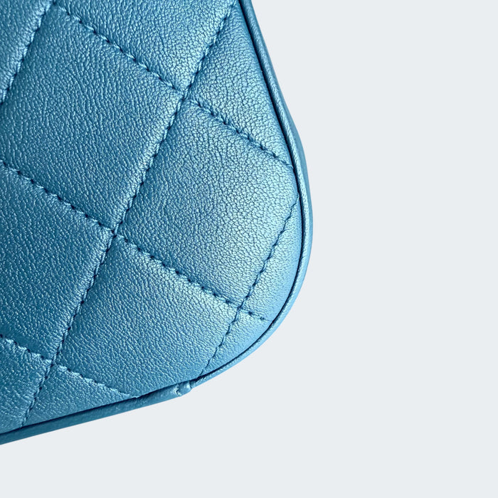 Chanel C19 flap top handle quilted lambskin GHW- Blue