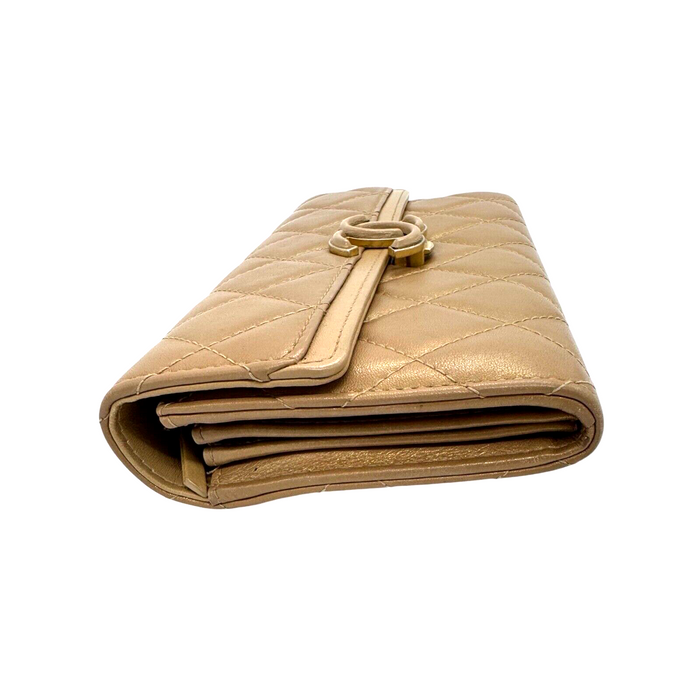 Chanel Long flap CC quilted metallic brown wallet