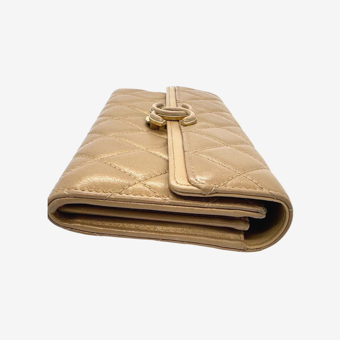 Chanel Long flap CC quilted metallic brown wallet
