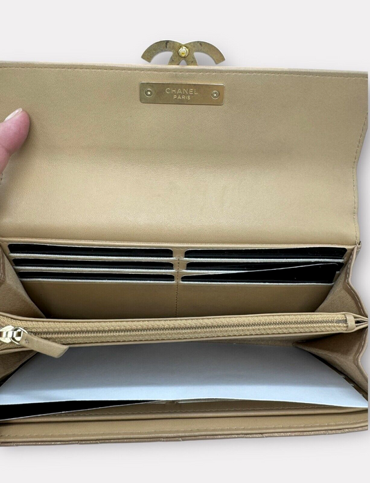Chanel Long flap CC quilted metallic brown wallet