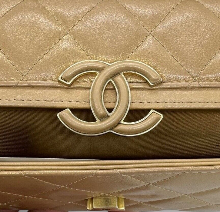 Chanel Long flap CC quilted metallic brown wallet