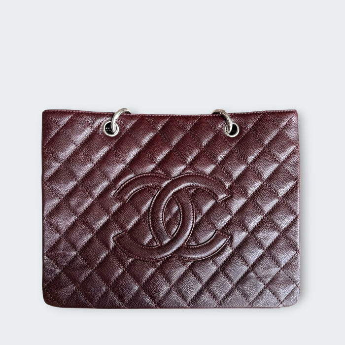 Chanel GST Caviar Silver Hardware Grand Shopping Tote- Burgundy