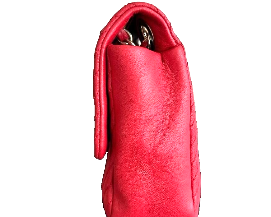 Chanel Herringbone medallion charm flap shoulder bag- red