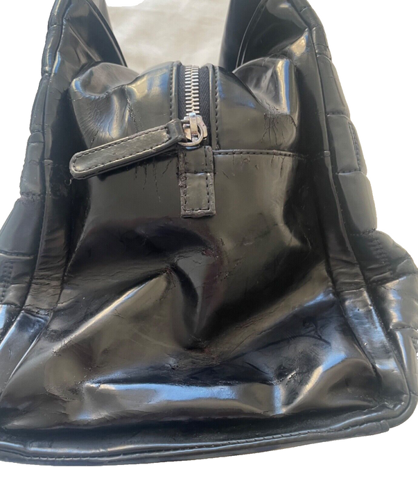 Chanel Coco CC Chocolate Bar Chain Patent Leather Tote - Black