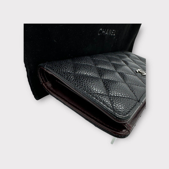 Chanel CC Caviar Leather Bifold Wallet in Silver Hardware