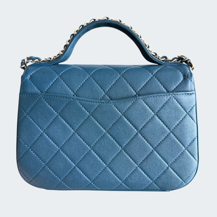 Chanel C19 flap top handle quilted lambskin GHW- Blue