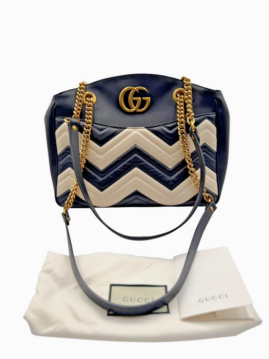 Gucci medium matellase GG Marmont black /white calfskin shoulder bag
