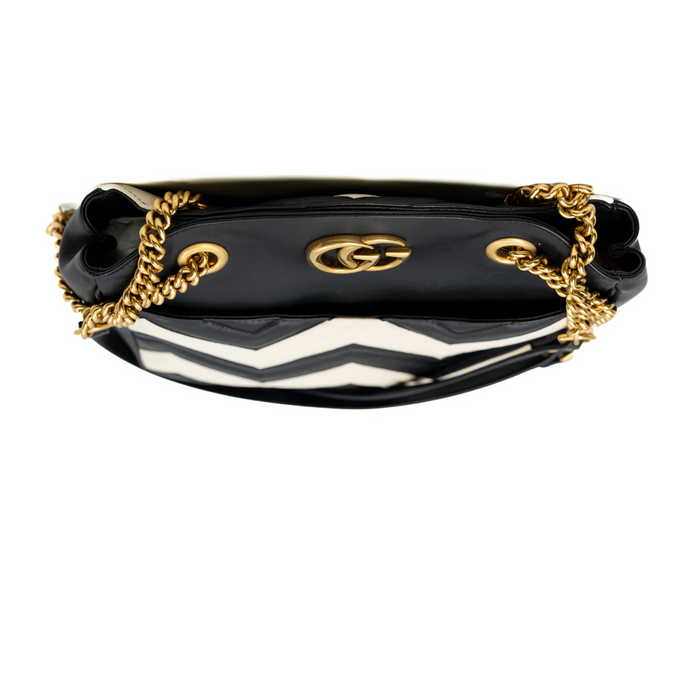 Gucci medium matellase GG Marmont black /white calfskin shoulder bag