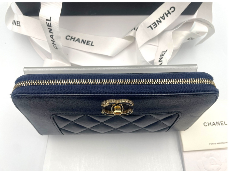 Chanel mademoiselle wallet lambskin navy