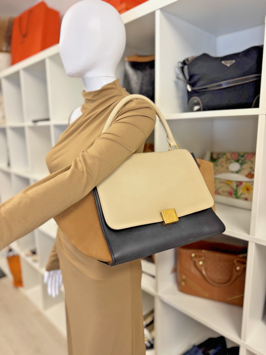 CELINE Tricolor Calfskin Leather And Suede Large Trapeze Bag