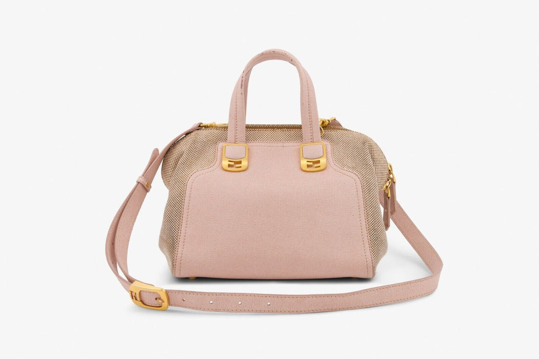 Fendi Vitello elite leather canvas shoulder bag- Pink
