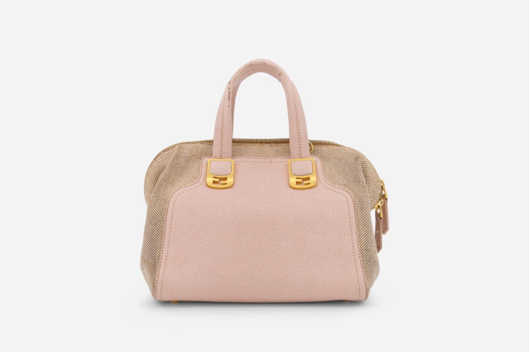Fendi Vitello elite leather canvas shoulder bag- Pink