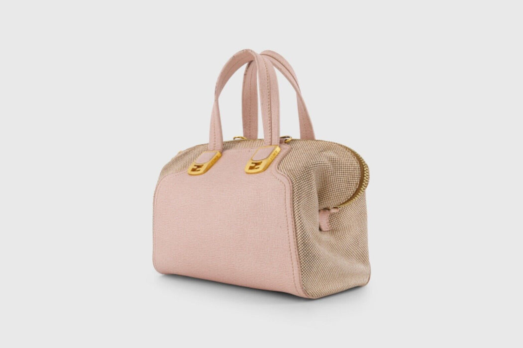 Fendi Vitello elite leather canvas shoulder bag- Pink