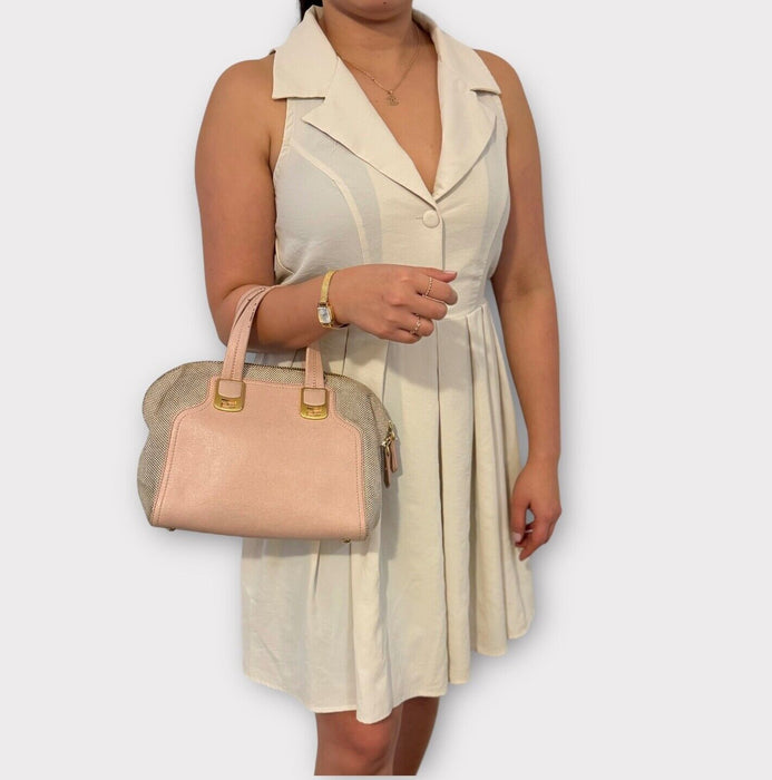 Fendi Vitello elite leather canvas shoulder bag- Pink