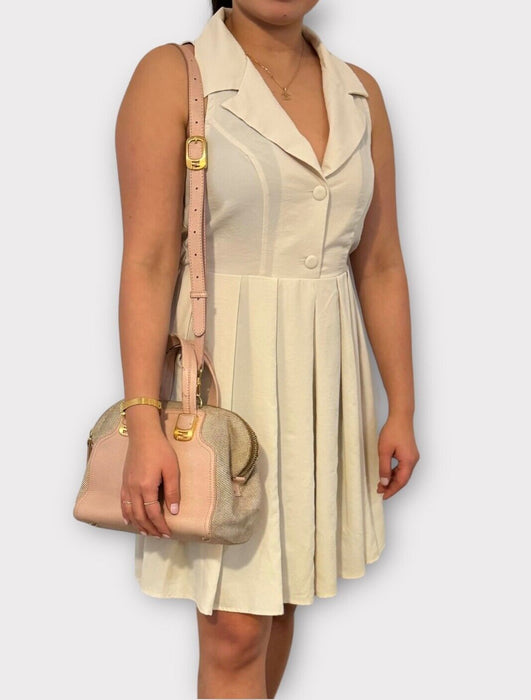 Fendi Vitello elite leather canvas shoulder bag- Pink