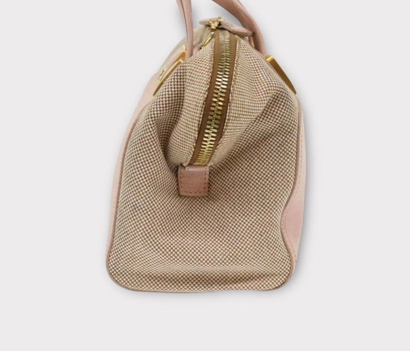 Fendi Vitello elite leather canvas shoulder bag- Pink