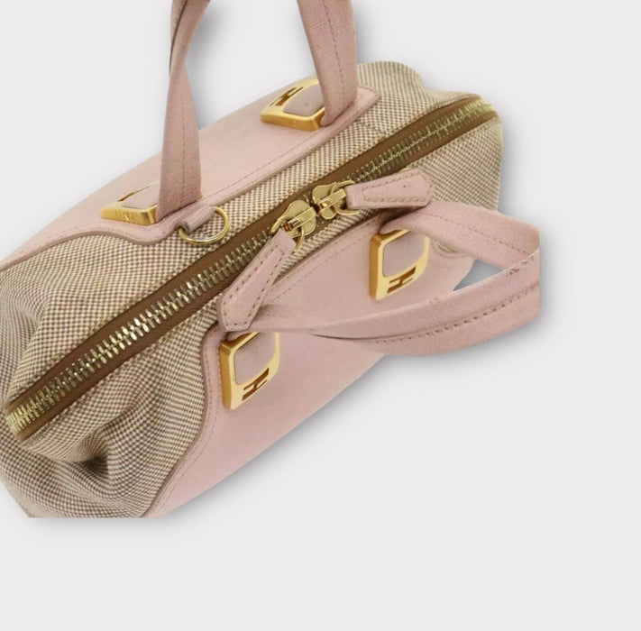Fendi Vitello elite leather canvas shoulder bag- Pink